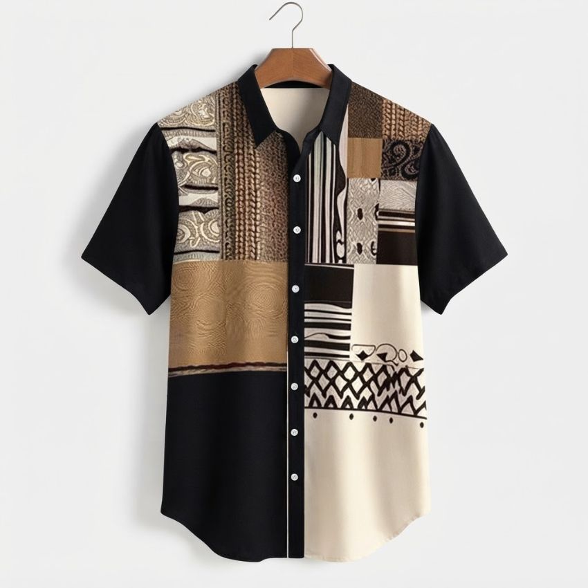 Modern Polyester Patchwork Print Short-Sleeve Casual Shirt