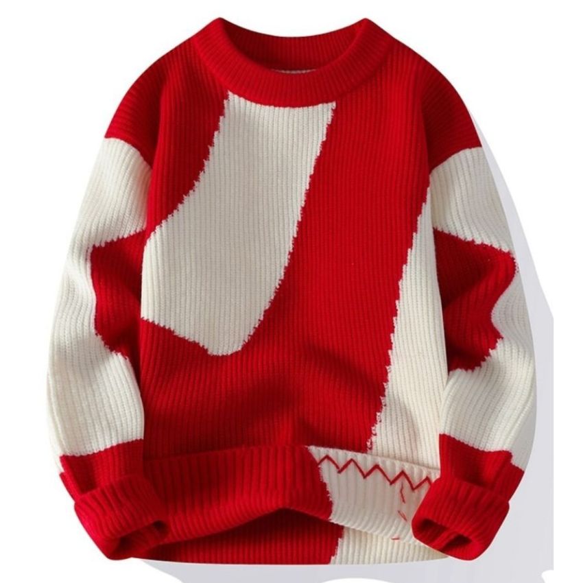 Modern Textured Abstract Patchwork Knit Sweater Khaki