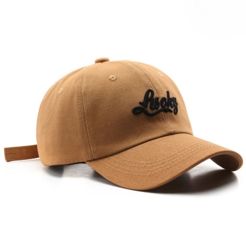 Men’s Letter Embroidered Bend Eaves Baseball Caps Beige