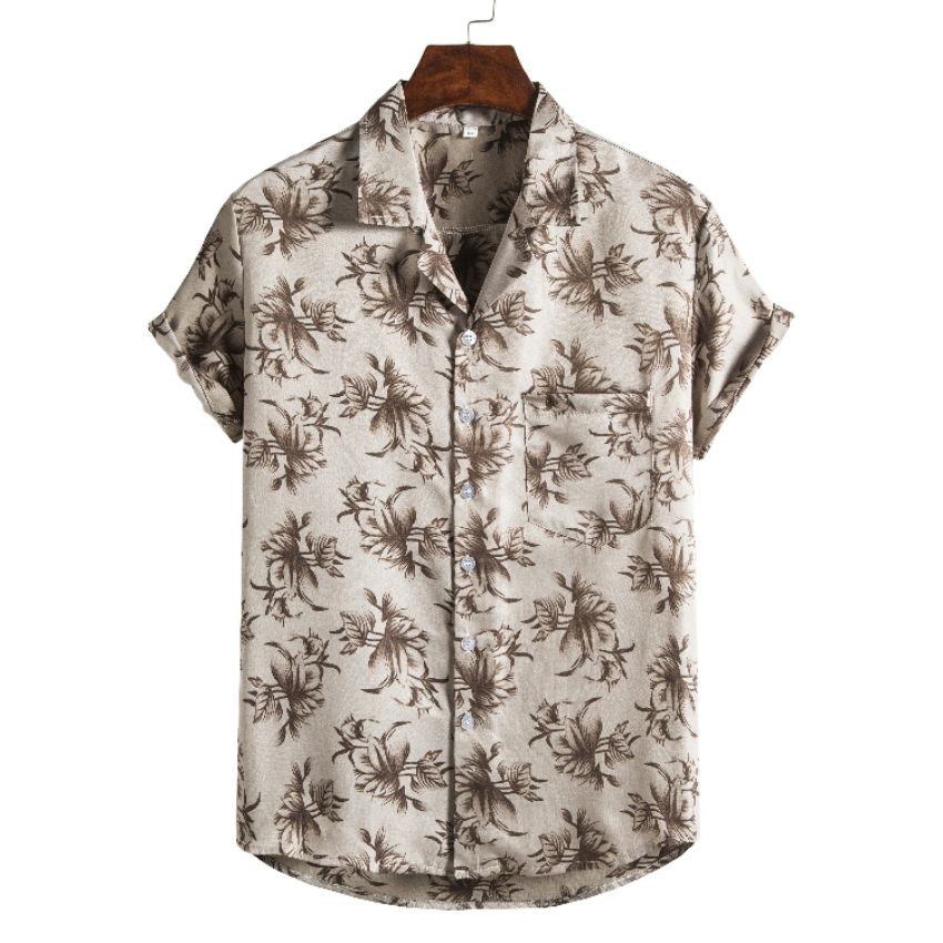 XH03 Floral Print Casual Button-Down Shirt – Champagne / Chocolate Variants - Noriastylez