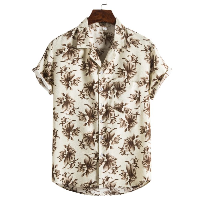 XH03 Floral Print Casual Button-Down Shirt – Champagne / Chocolate Variants - Noriastylez