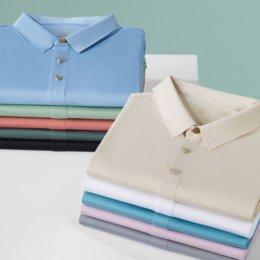 Men’s Seamless Glue Trendy Solid Color Polo Short Sleeve Shirt Light Grey