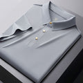 Men’s Seamless Glue Trendy Solid Color Polo Short Sleeve Shirt Light Grey