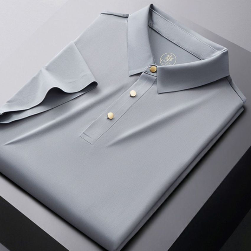 Men’s Seamless Glue Trendy Solid Color Polo Short Sleeve Shirt Light Grey