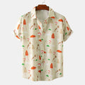 Casual Mushroom Printed Short Sleeve Turn Down Collar Shirt Mens