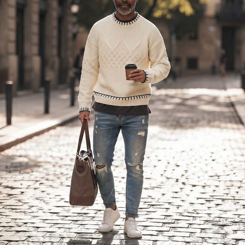 Cozy Ribbed Knit Sweater White