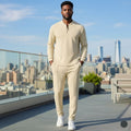 Cream Textured Two-Piece Set for Men