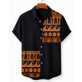 Men's Black & Orange African Print Short Sleeve Shirt