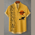 Men's Mustard African Print Short Sleeve Shirt – Safari & Calligraphy Design