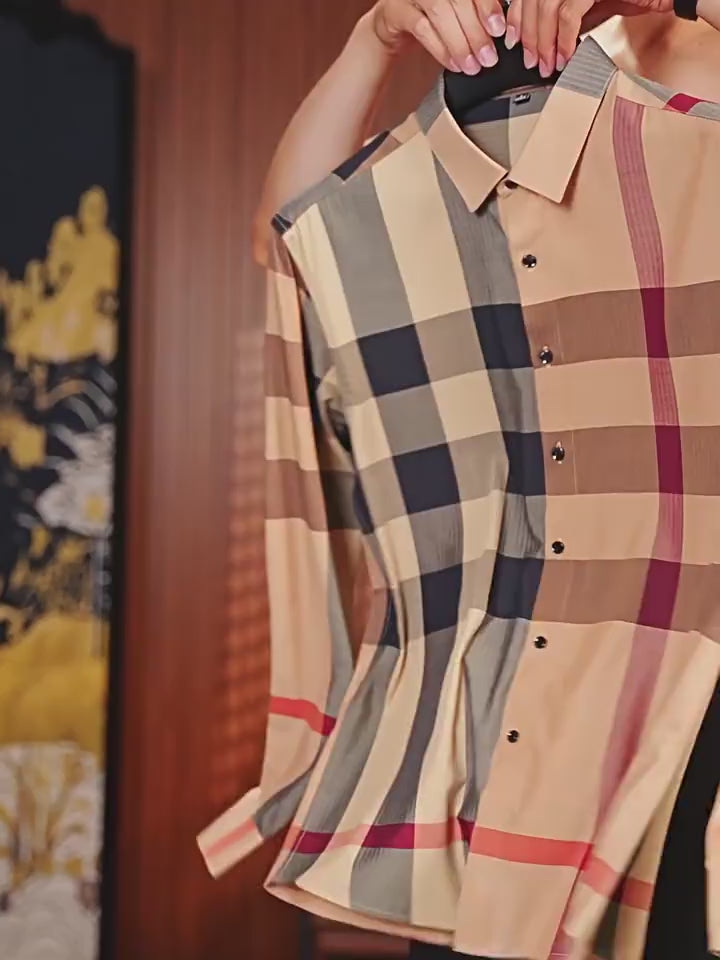 Men’s Premium Charcoal Plaid Long Sleeves Designer Burberry Shirt